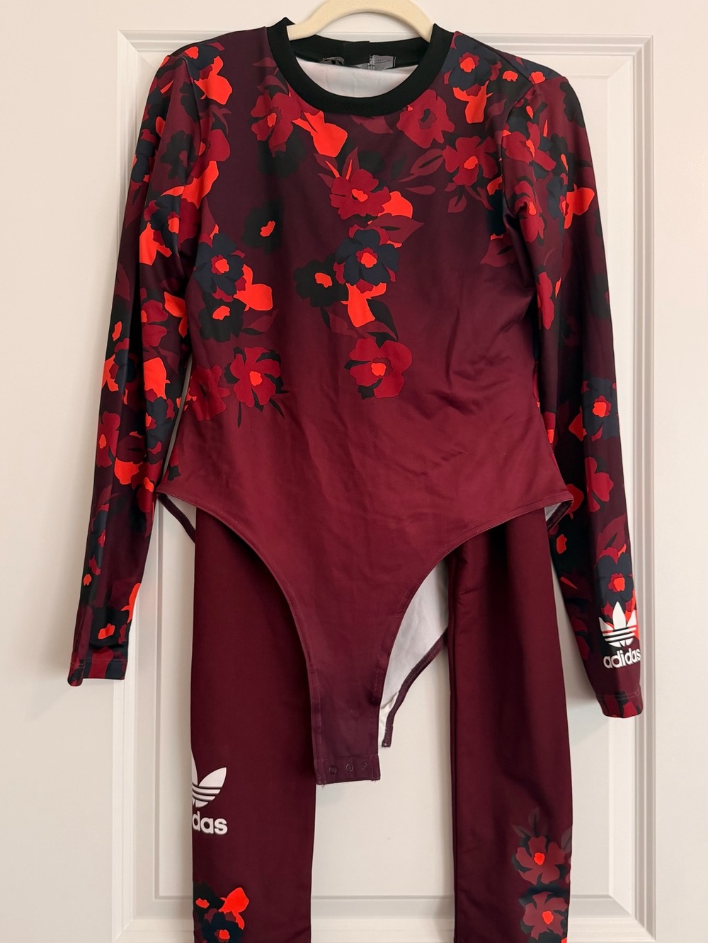 adidas Burgundy and Red Floral Long-Sleeve Kids Swim Set